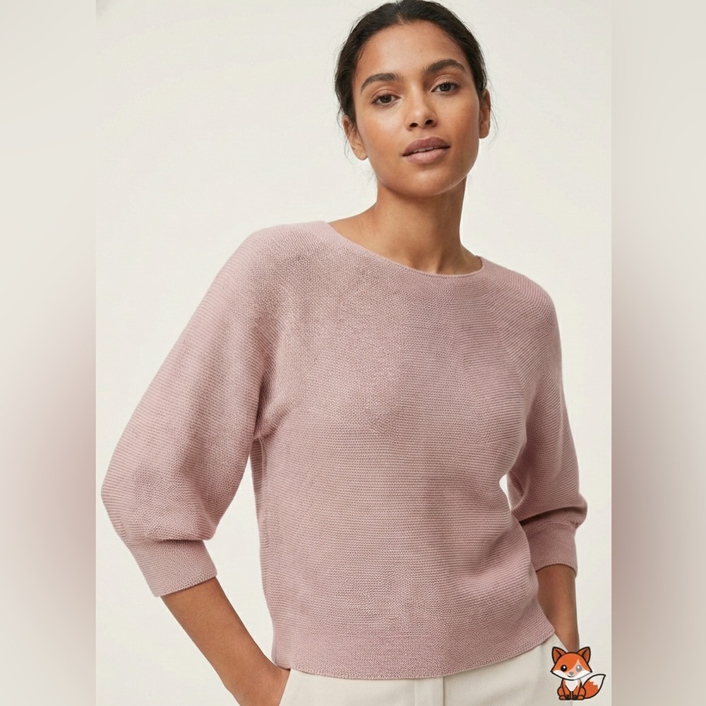Uniqlo Dusty Pink Textured Knit Crewneck Sweater | Raglan Sleeve Pullover